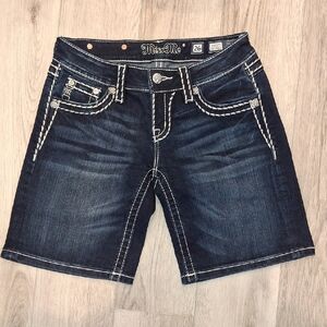 Miss Me Indigo Jean Shorts with Contrast Stitching